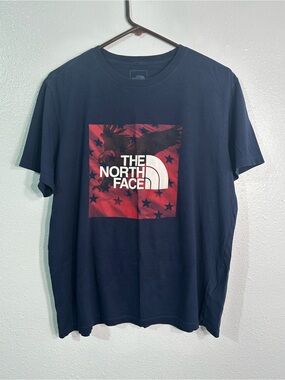 The North Face Men’s Lg Graphic T Shirt Navy Blue Red Logo Short Sleeve Outdoor